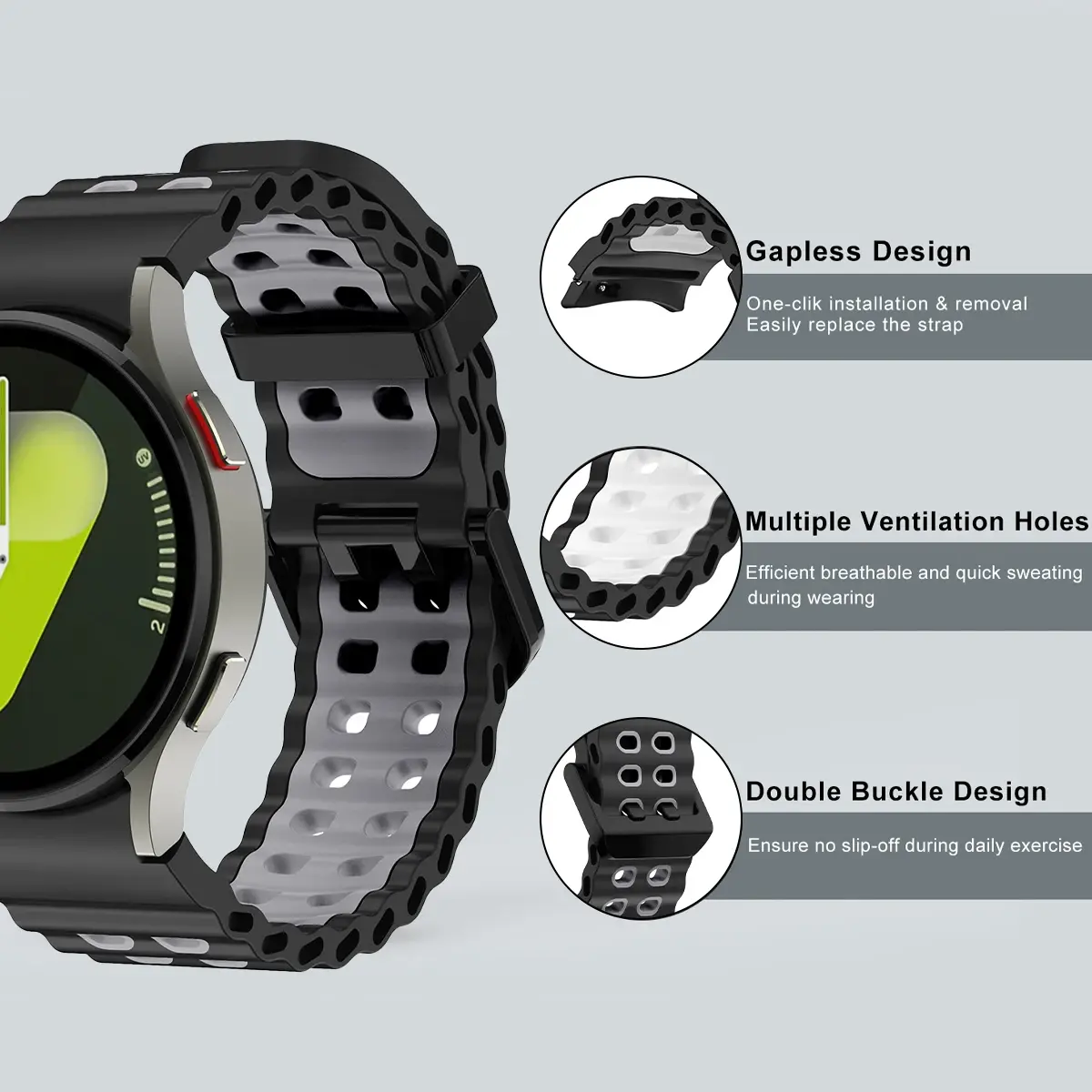 No Gaps Silicone Strap for Samsung Galaxy Watch 7/6/5/4 40mm 44mm 4/6 Classic 42/46mm 43/47mm 5Pro 45mm Sport Breathe Bracelet