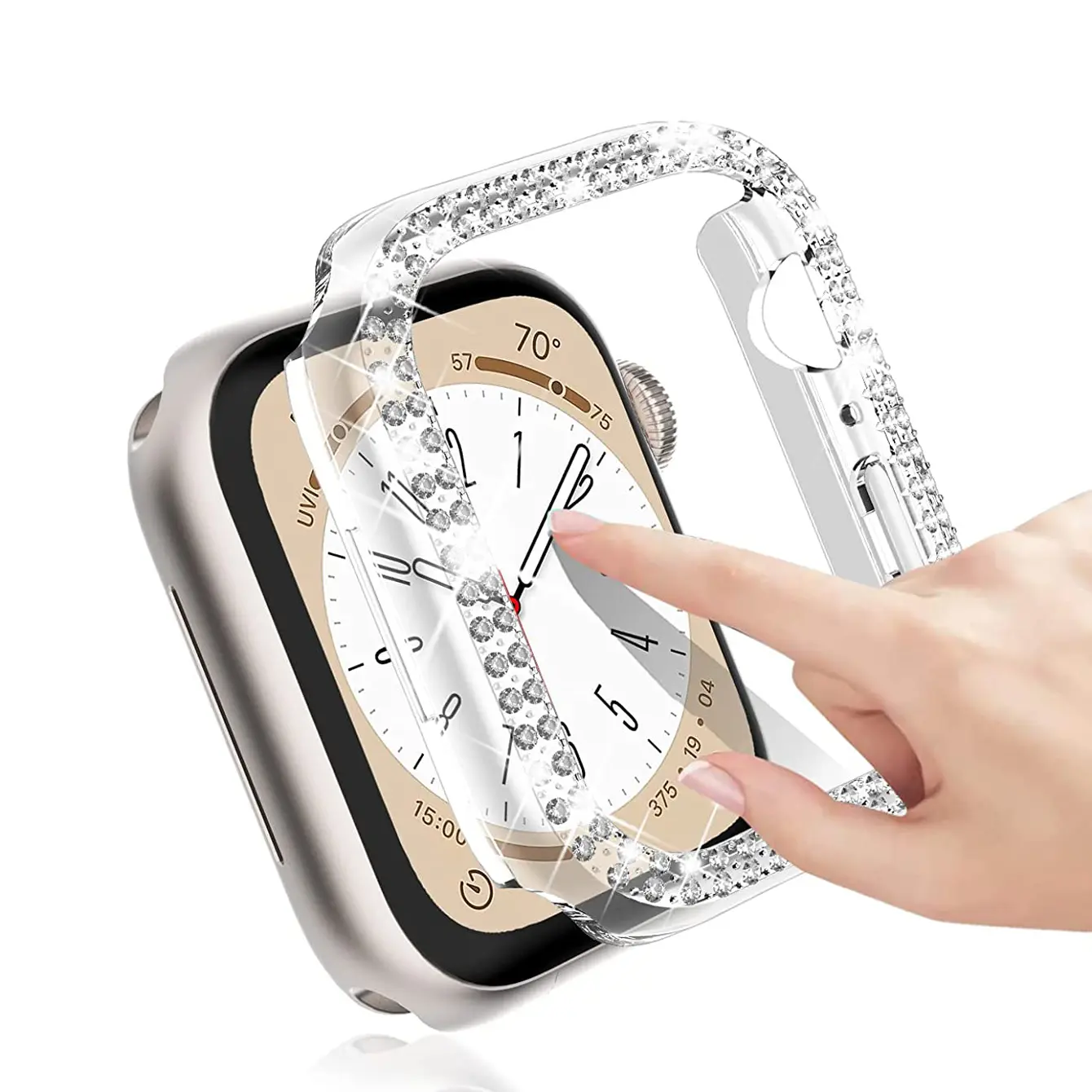 1pc Shiny Glamorous Diamond Hollow Protective Anti-fall Watch Case For Apple Watch 38/40/41/42/44/45/49Mm,Ultra/SE/9/8/7/6/5/4/3