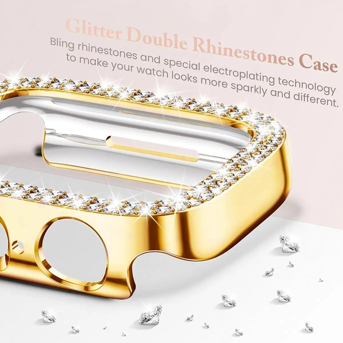 1pc Shiny Glamorous Diamond Hollow Protective Anti-fall Watch Case For Apple Watch 38/40/41/42/44/45/49Mm,Ultra/SE/9/8/7/6/5/4/3