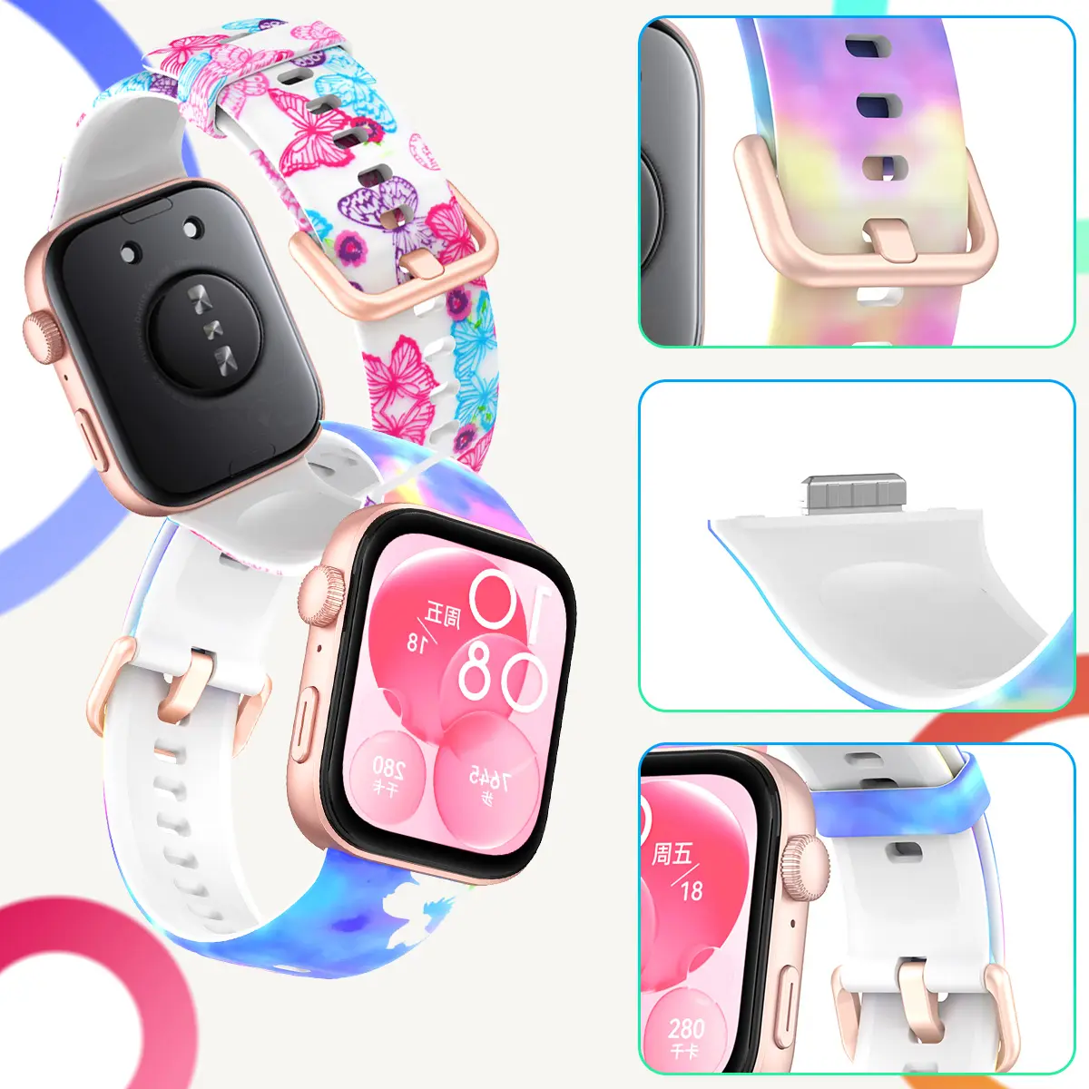 Pattern Strap for Huawei Watch Fit 4Pro 4 3 Universal Bracelet Silicone Floral Band for Huawei Fit4 3 Print Sport Band Women