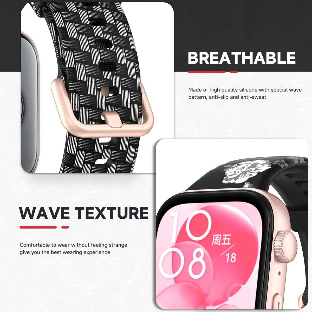 Pattern Strap for Huawei Watch Fit 4Pro 4 3 Universal Bracelet Silicone Floral Band for Huawei Fit4 3 Print Sport Band Women