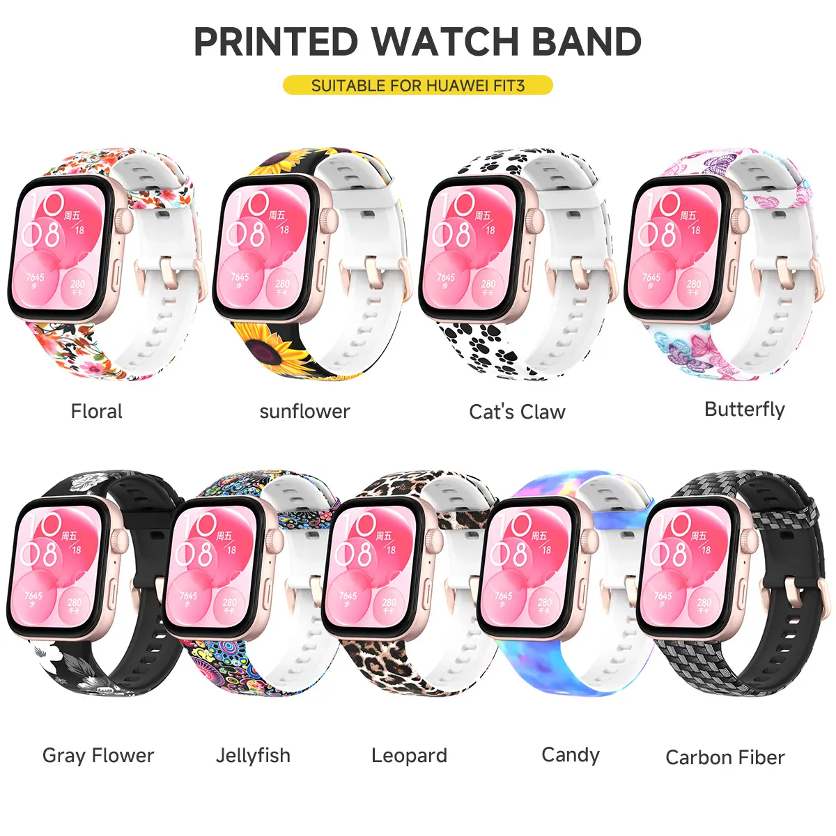 Pattern Strap for Huawei Watch Fit 4Pro 4 3 Universal Bracelet Silicone Floral Band for Huawei Fit4 3 Print Sport Band Women