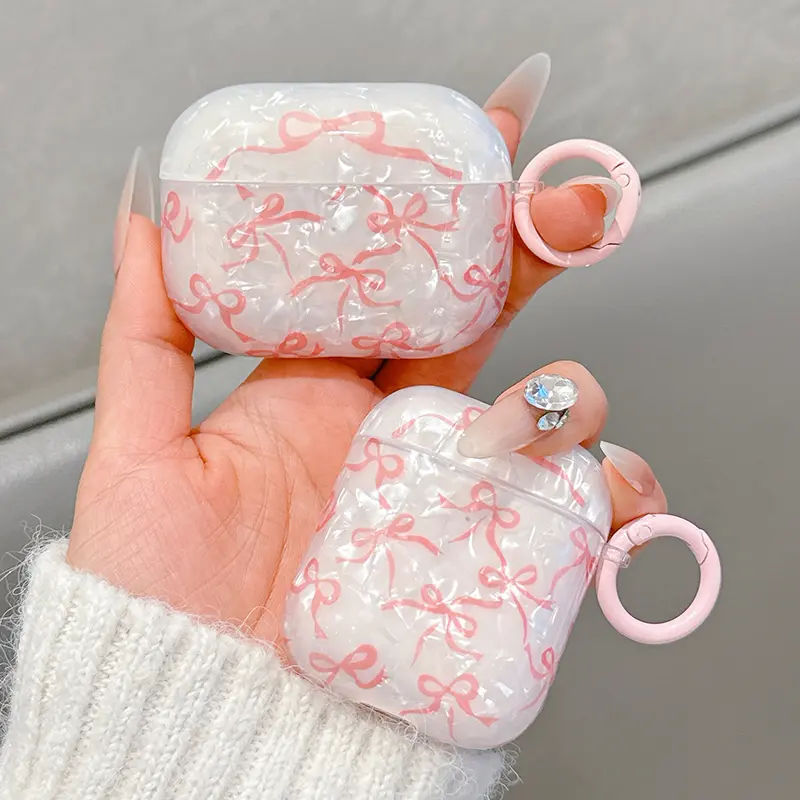 For Airpods 4 3 2 1 Case Cute Glitter Bow knot Shell pattern Crystal Soft Clear Earphone Cover For Airpods Pro 2 2nd Protective