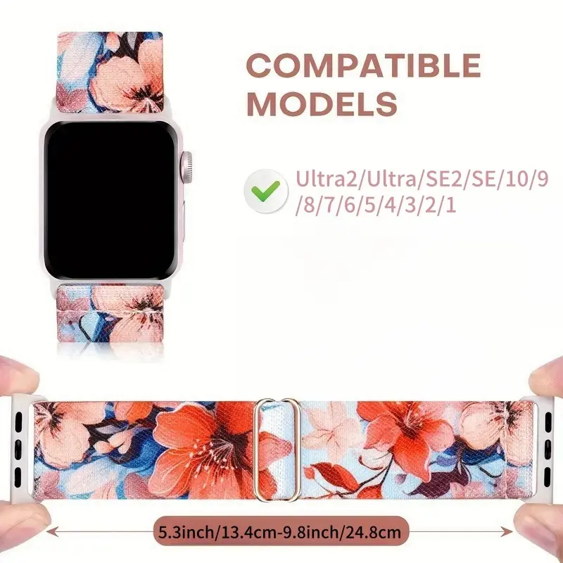 Adorable Flower Pattern Elastic Woven Nylon Strap for Apple Watch Ultra 2/SE/9-3 - 38/40/41/42/44/45/46/49mm