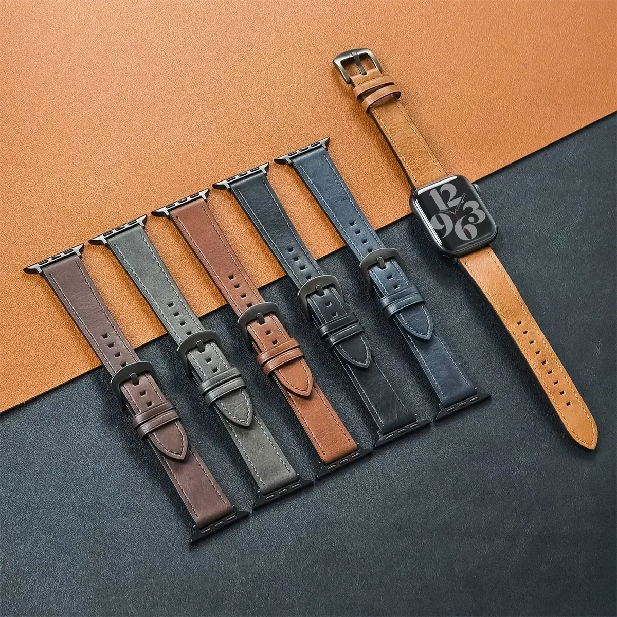 Calf Leather Watch Band for apple watch strap 49mm 44 45mm 42 40mm 41mm Woman Man bracelet for iWatch series 8 7 6 5 4 3 Se Band