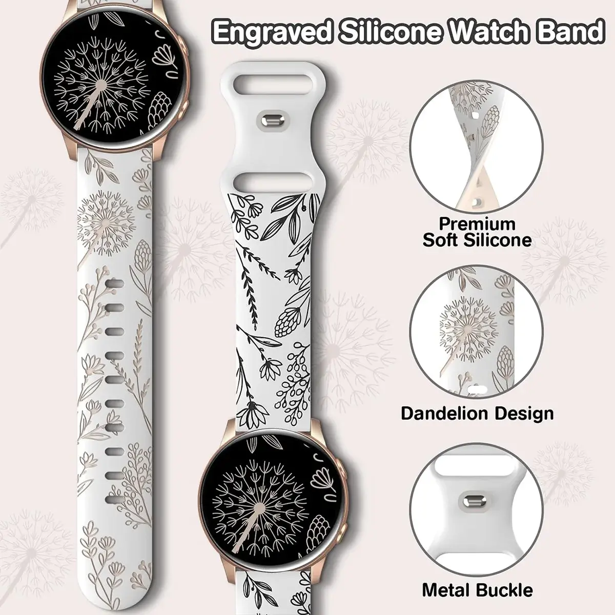 Silicone Strap For Samsung Galaxy Watch 20mm 7/6/5/4 44 40mm 5 Pro 45 wo-Tone Dandelion Band for correa Galaxy Watch 6 4 classic