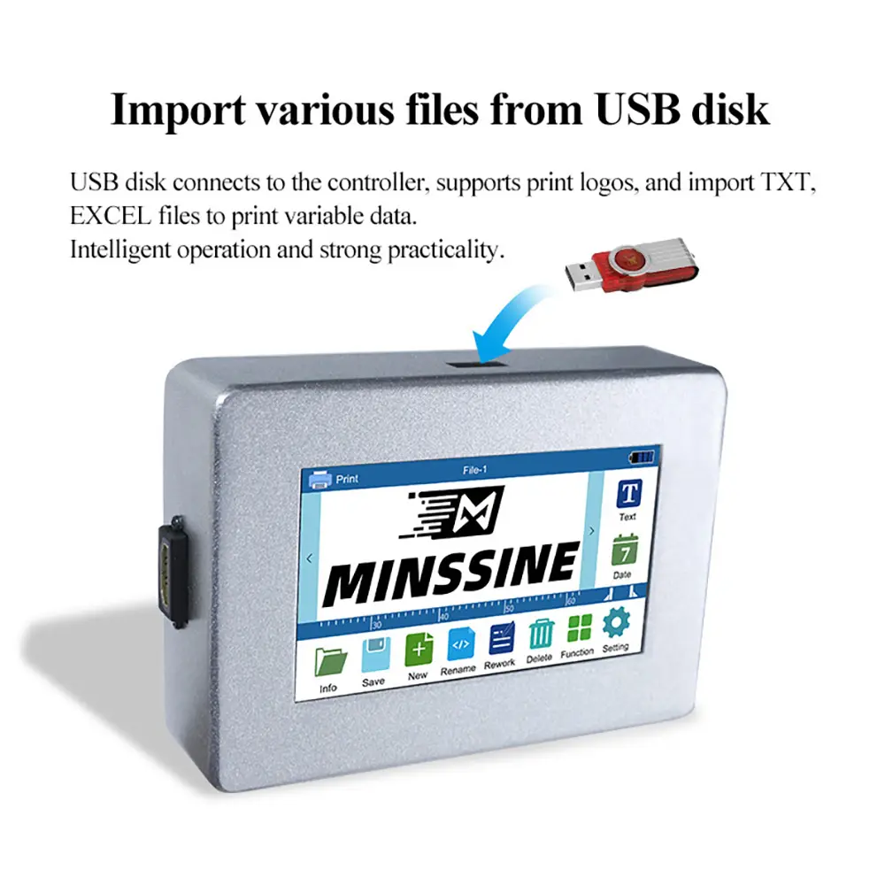 12.7/25.4 Online Inkjet Printer without Cartridge with 4.3'' Screen for QR Barcode Batch Number Logo Expiry Date Coding Machine