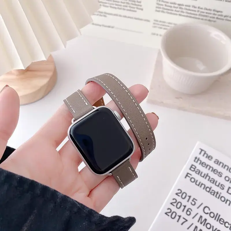 Leather Strap For Apple iWatch Series 10 9 8 7 6 5 4 3 SE Ultra 2 Band 38/40/41/42/44/45/46/49mm Double-loop Bracelet