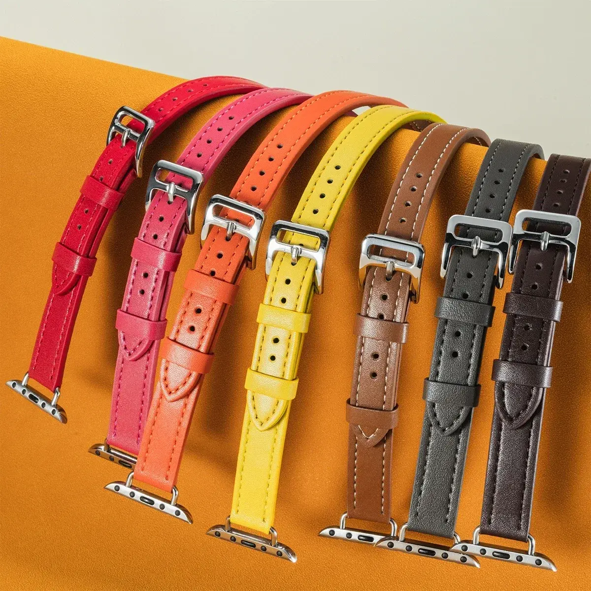 Leather Strap For Apple iWatch Series 10 9 8 7 6 5 4 3 SE Ultra 2 Band 38/40/41/42/44/45/46/49mm Double-loop Bracelet