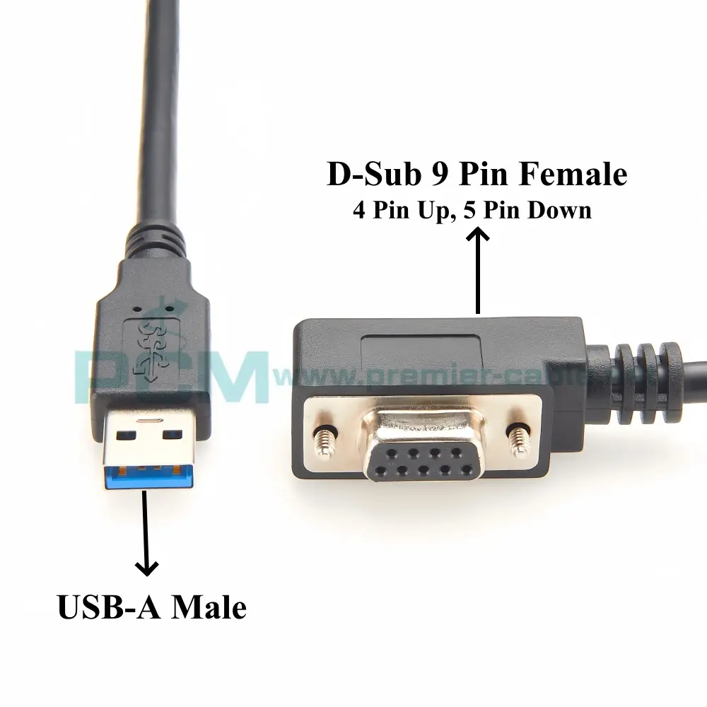 FTDI USB to RS232 Serial Cable, Left/Right Angled Low Profile D-Sub 9 Pin Female RS232 to USB2.0 Type-A Serial Programming Cable