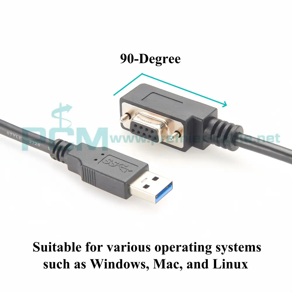 FTDI USB to RS232 Serial Cable, Left/Right Angled Low Profile D-Sub 9 Pin Female RS232 to USB2.0 Type-A Serial Programming Cable