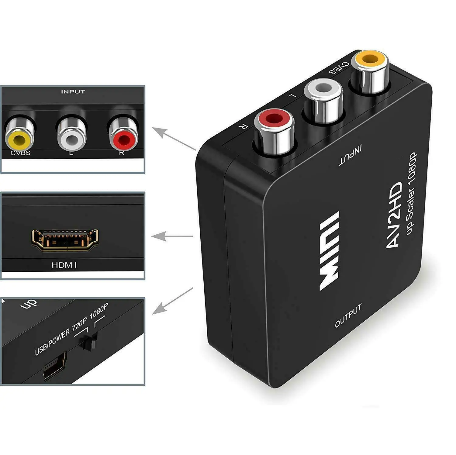 Hannord RCA AV To HDMI-compatible Adapter Converter HD 1080P AV2HD Audio Video Cable  CVBS AV Adapter For HDTV PC projector