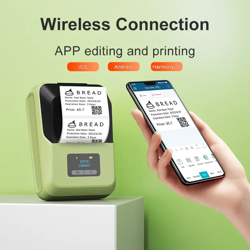 DETONGER 2inch TFT Display Mini Printer Wireless BT Connect Compatible / iOS Android for Home&Office Cable Sticker Printer