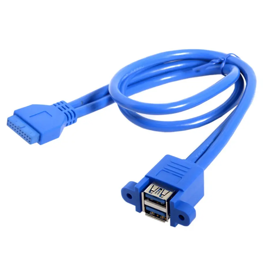 Dual USB 3.0 A Female 2port to USB 3.0 20pin 19pin Female Motherboard Mount Cable Adapter with Screw 50cm