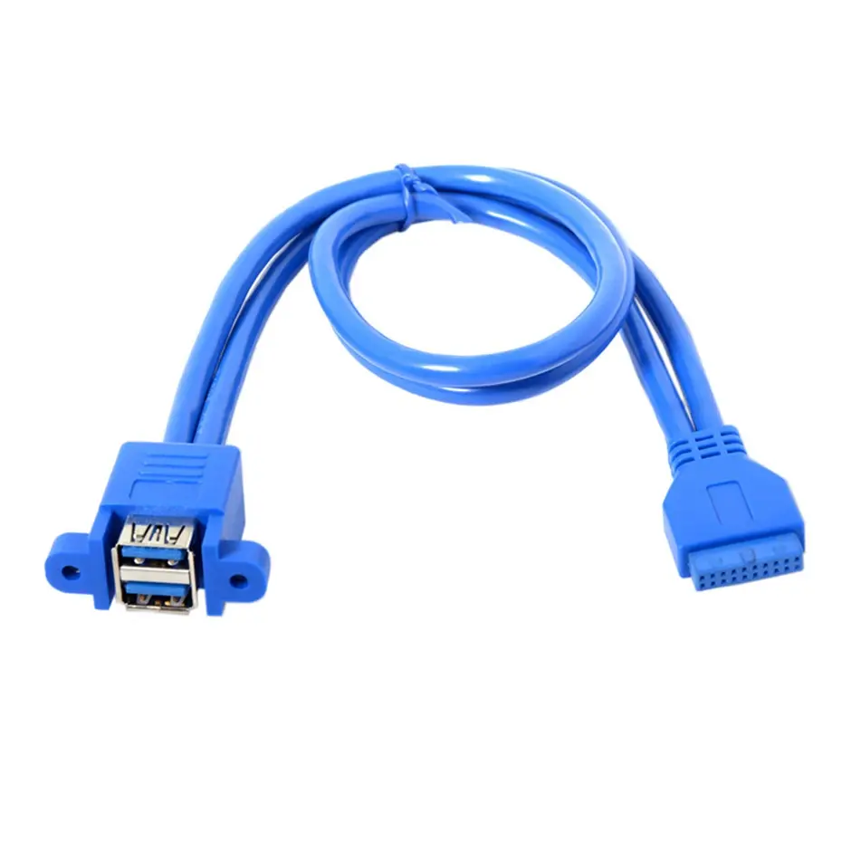 Dual USB 3.0 A Female 2port to USB 3.0 20pin 19pin Female Motherboard Mount Cable Adapter with Screw 50cm