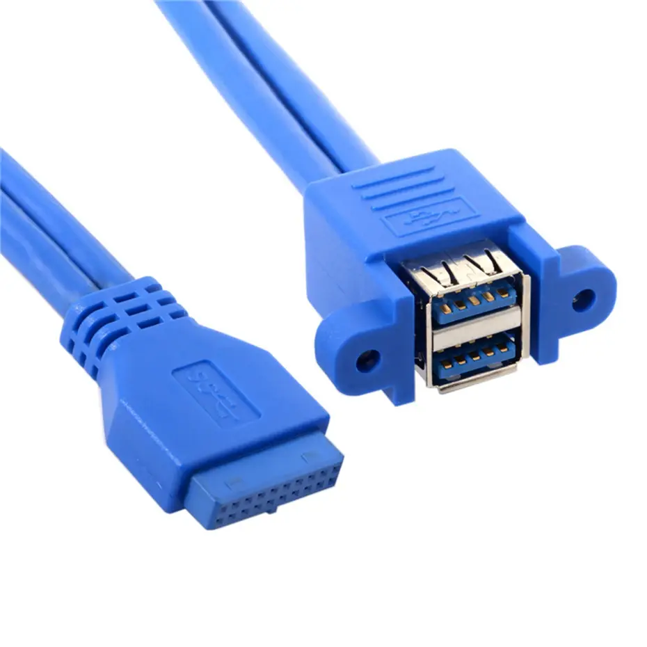 Dual USB 3.0 A Female 2port to USB 3.0 20pin 19pin Female Motherboard Mount Cable Adapter with Screw 50cm