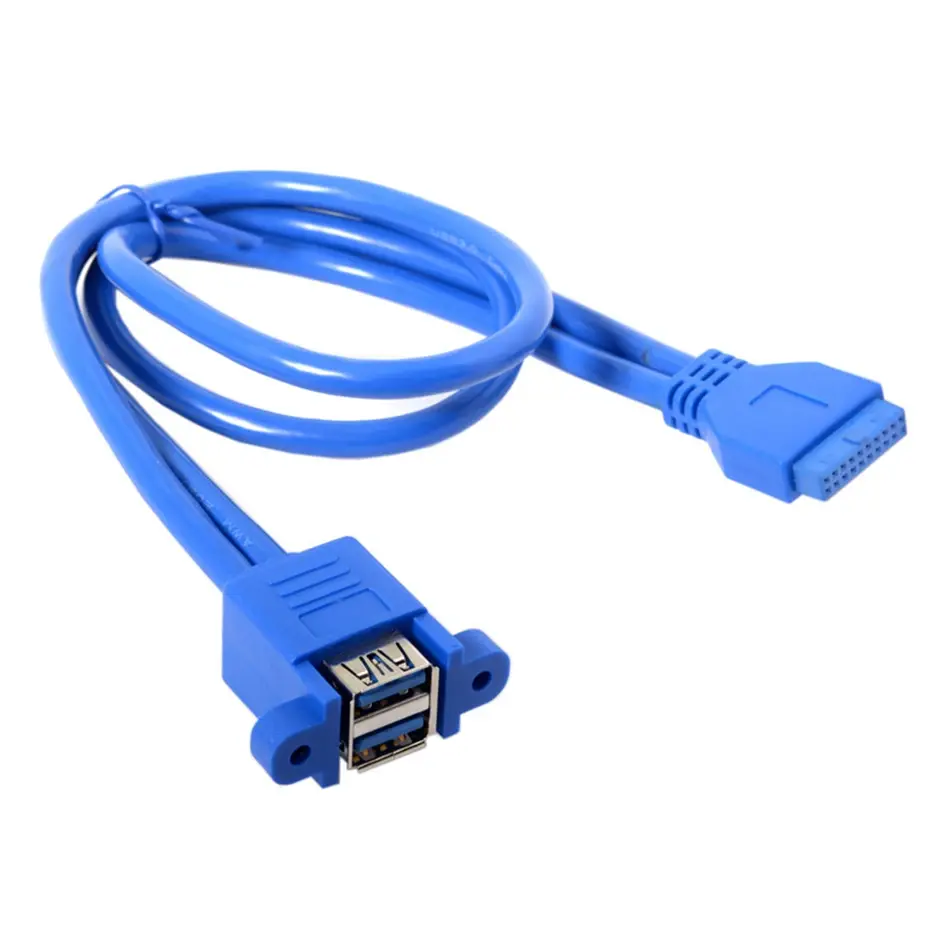 Dual USB 3.0 A Female 2port to USB 3.0 20pin 19pin Female Motherboard Mount Cable Adapter with Screw 50cm