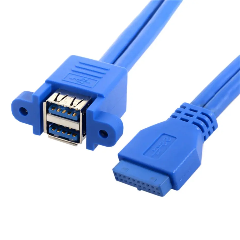 Dual USB 3.0 A Female 2port to USB 3.0 20pin 19pin Female Motherboard Mount Cable Adapter with Screw 50cm