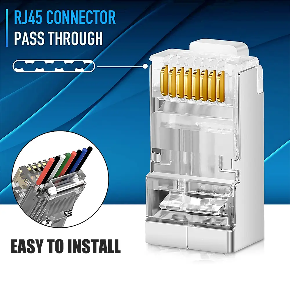 Hoolnx RJ45 Connector CAT6A CAT6 Pass Through Modular PLugs STP Shielded 50U Gold Plated Ethernet End Network Plug For Lan Cable