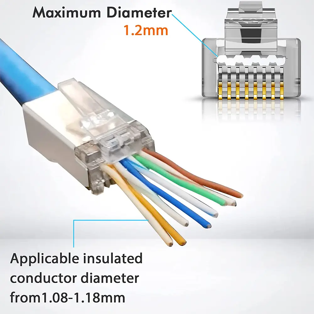 Hoolnx RJ45 Connector CAT6A CAT6 Pass Through Modular PLugs STP Shielded 50U Gold Plated Ethernet End Network Plug For Lan Cable