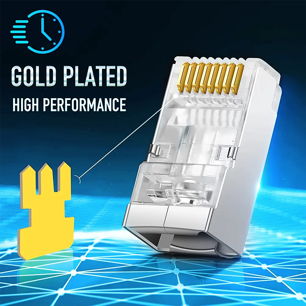 Hoolnx RJ45 Connector CAT6A CAT6 Pass Through Modular PLugs STP Shielded 50U Gold Plated Ethernet End Network Plug For Lan Cable