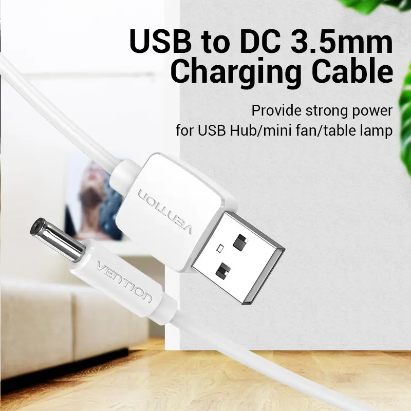 Vention USB to DC 3.5mm Power Cable USB A to 3.5 Jack Connector 5V Power Supply Adapter for Fans USB HUB DC 5.5mm Charging Cable