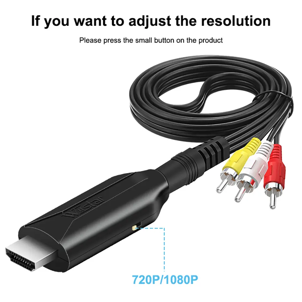 RCA AV CVSB Video to HDMI Converter Adapter Built-in Chip HDMI Video Converter Cable 1M/3.2FT 1080P Support NTSC PAL For HDTV