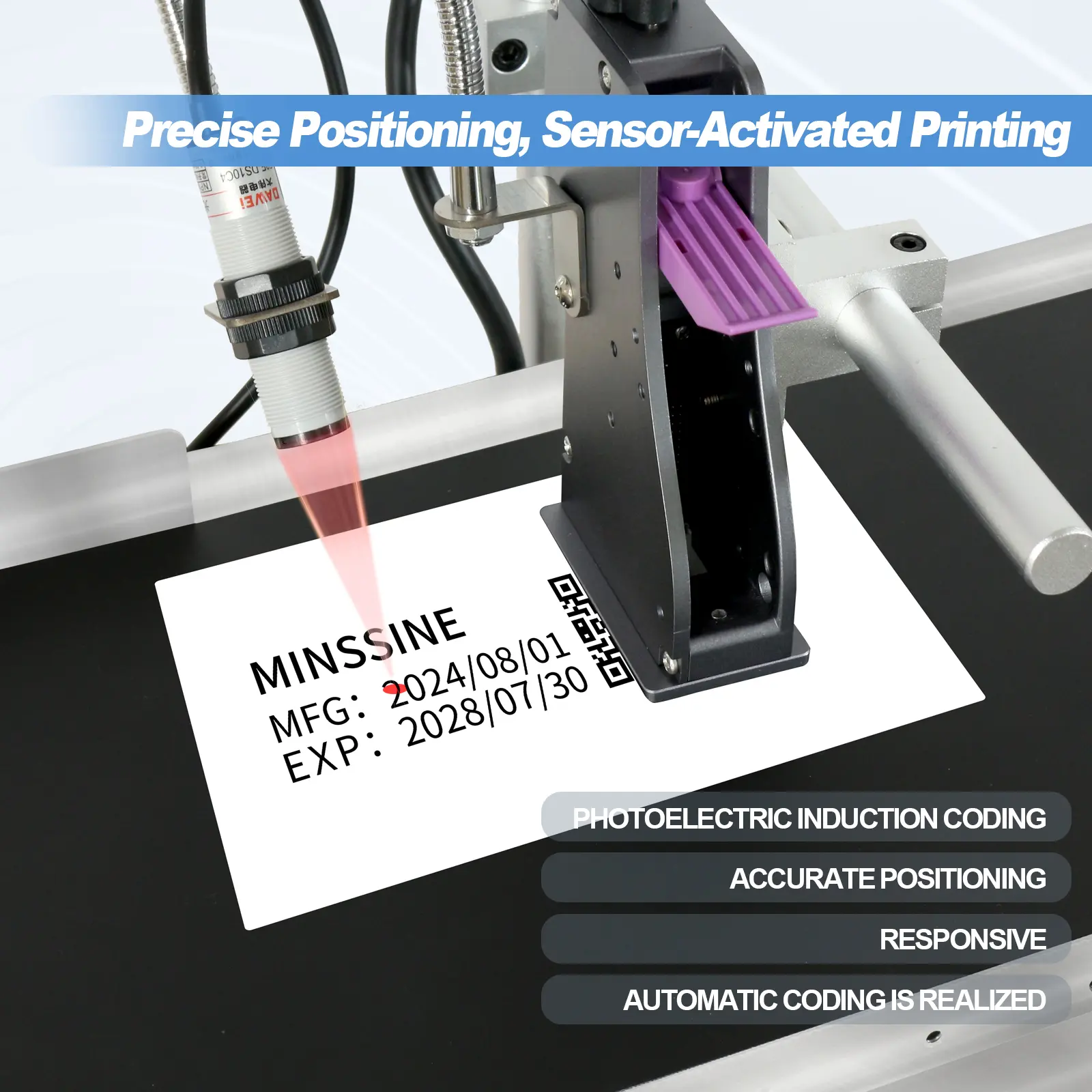 12.7mm Integrated Conveyor Inkjet Printer with 4.3'' Touch Screen for Production Line Inkjet Coding Machine (No Cartridge)
