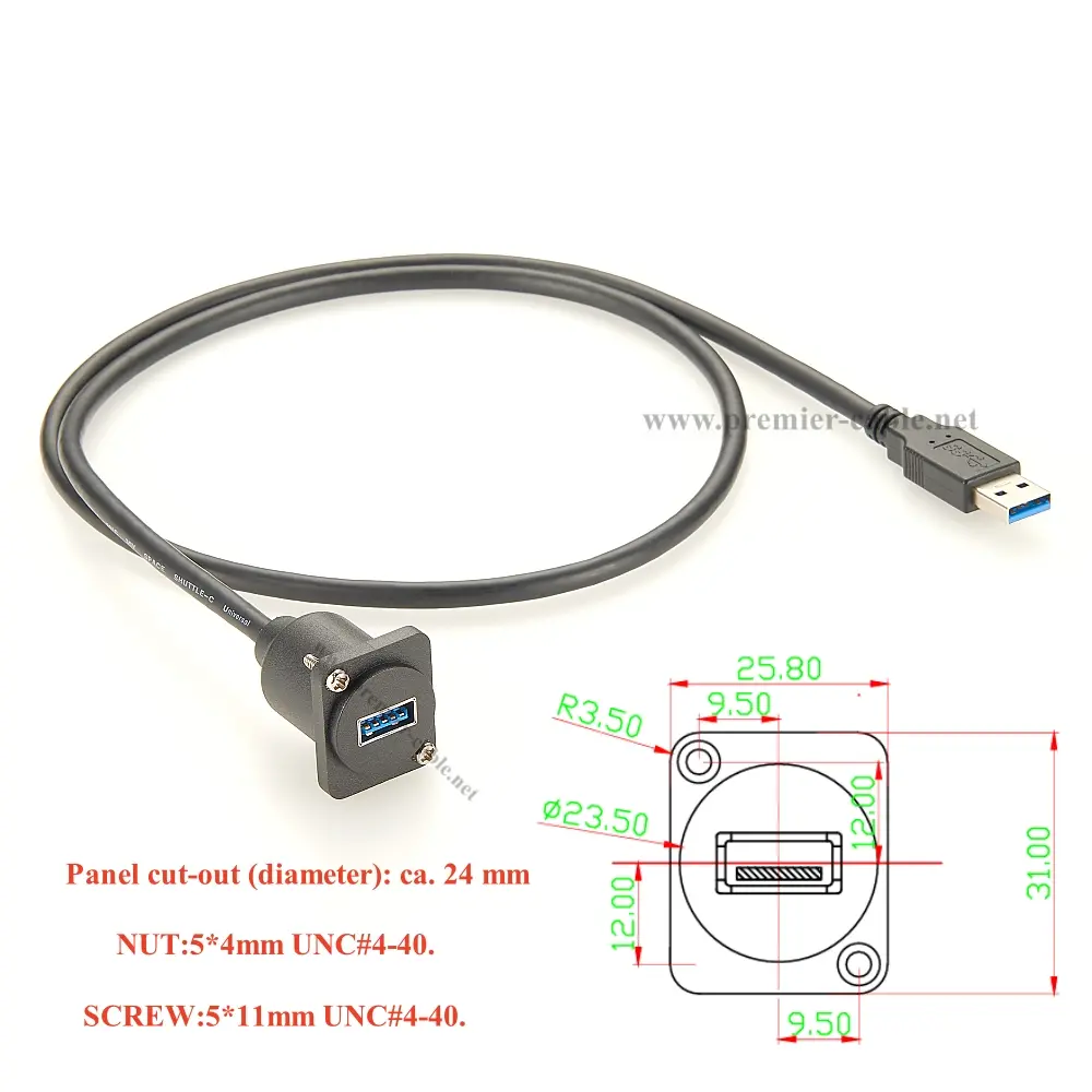 D Type USB 3.0 Male to Female Extension Cable Type A XLR Panel Mount Convertor USB A Pass Through Chassis Flange Coupler Cable