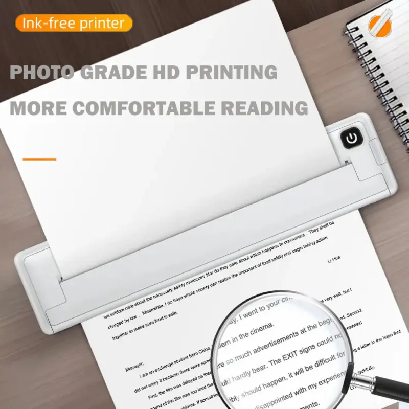 Portable printers wireless A4 thermal printer inkless photo document printer Bluetooth travel printer for Android/Apple/Windows