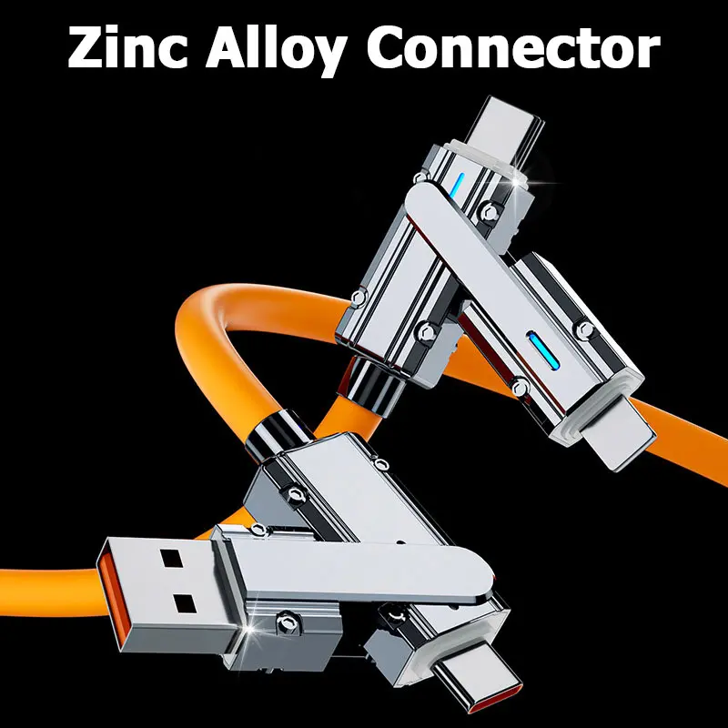 2-to-2 Data Cable 100w Super Fast Charging Cables Zinc Alloy PD 4-in-1 Multi USB Type C to Lightning Type C for Phone Tablet
