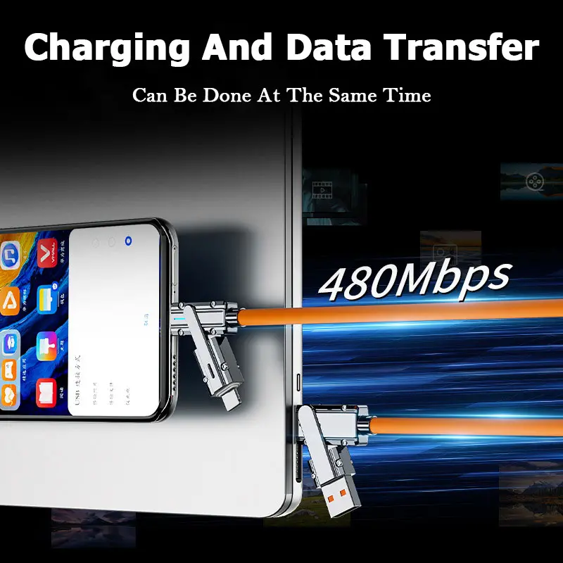 2-to-2 Data Cable 100w Super Fast Charging Cables Zinc Alloy PD 4-in-1 Multi USB Type C to Lightning Type C for Phone Tablet