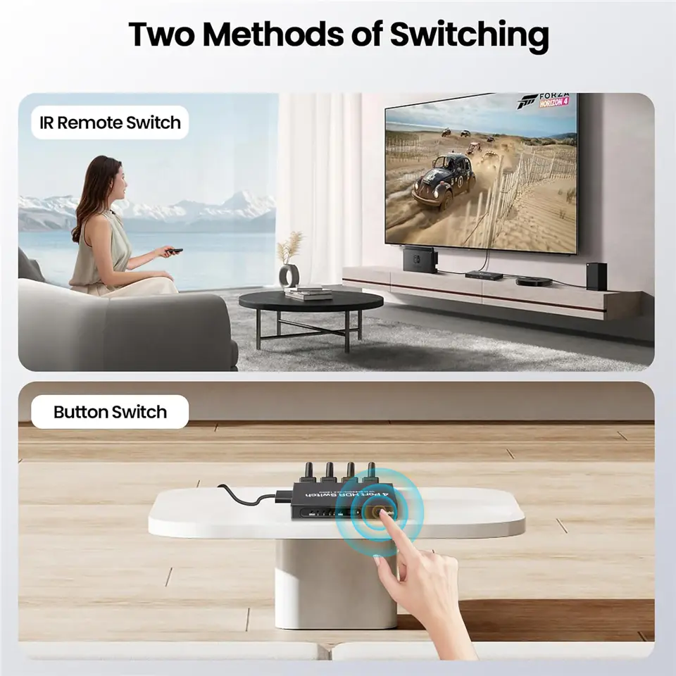 Navceker HDMI 2.1 Switcher 8K 60Hz 4K120Hz HDMI-compatible Switch 4 in 1 Out with Remote Control Converter For Xbox PS5 Monitors