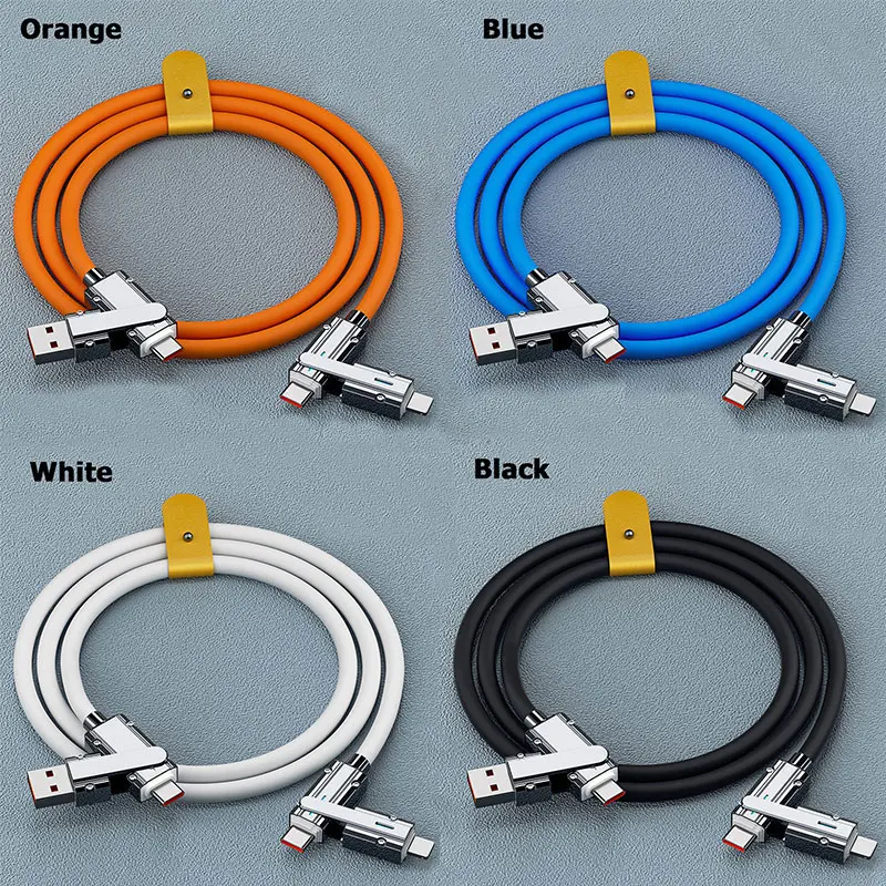 2-to-2 Data Cable 100w Super Fast Charging Cables Zinc Alloy PD 4-in-1 Multi USB Type C to Lightning Type C for Phone Tablet