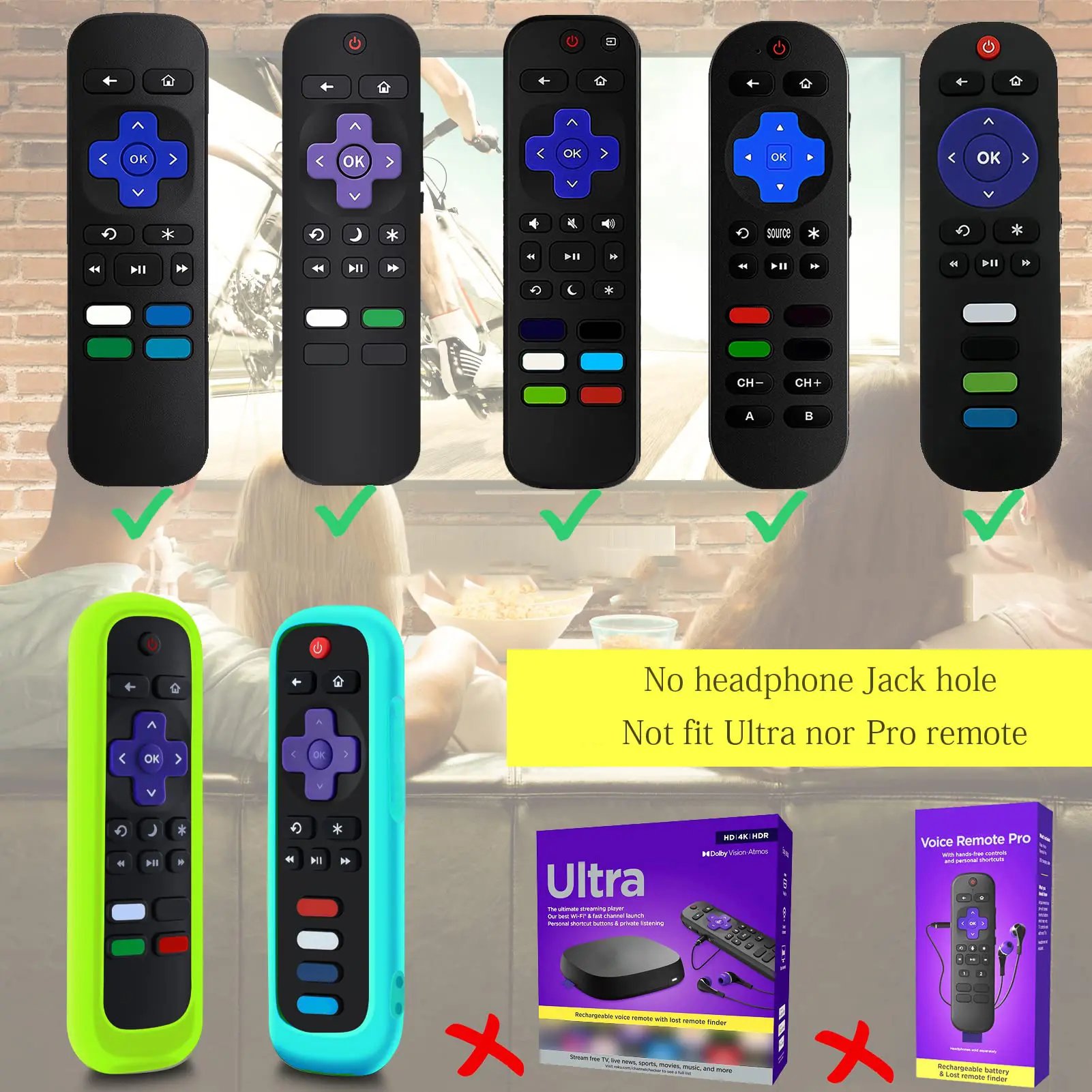 Case for Roku Remote Universal Replacement Controller Silicone Sleeve Skin Glow in The Dark(Red and Black Not Glow)