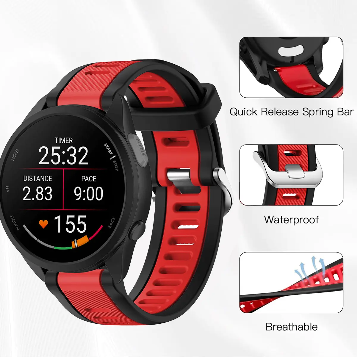 20 22mm Strap For Garmin Forerunner 165 265 255 Vivoactive 3 4 5 Venu 2 plus SQ 3 3S Silicone Watchband Wrist Bracelet