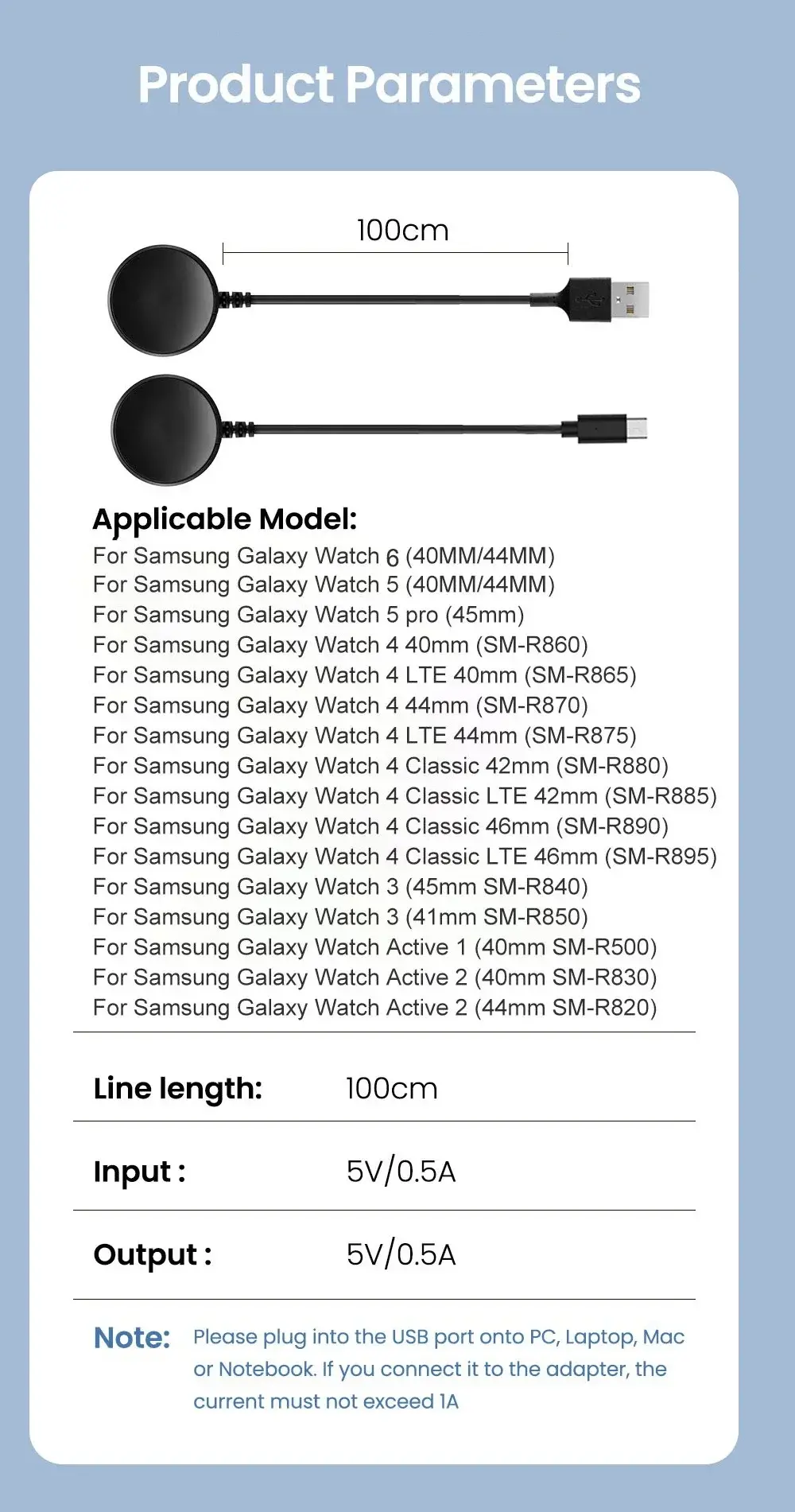 Fast Magnetic Charger Cable For Samsung Galaxy Watch 6 Classic 47mm 43mm Watch 5 Pro Watch 4 Charging Bracket USB TypeC