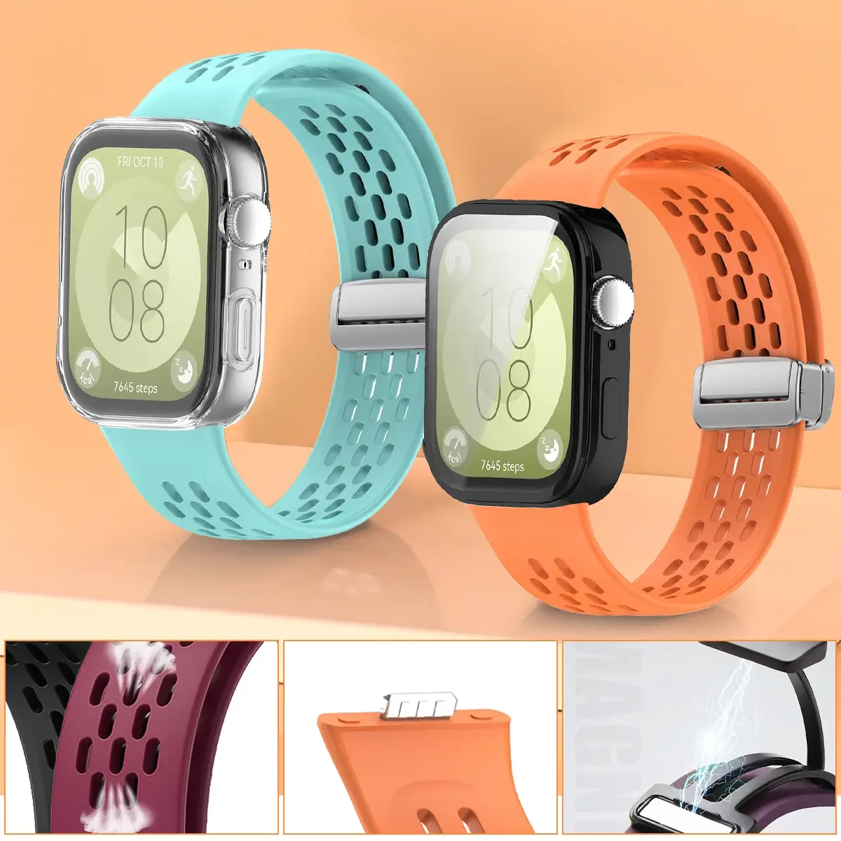 Breathable Strap + TPU Case for Huawei Fit 3 Watch fit3 Silicone Bands Magnetic Buckle Soft Sport Watchband Replacement Bracelet
