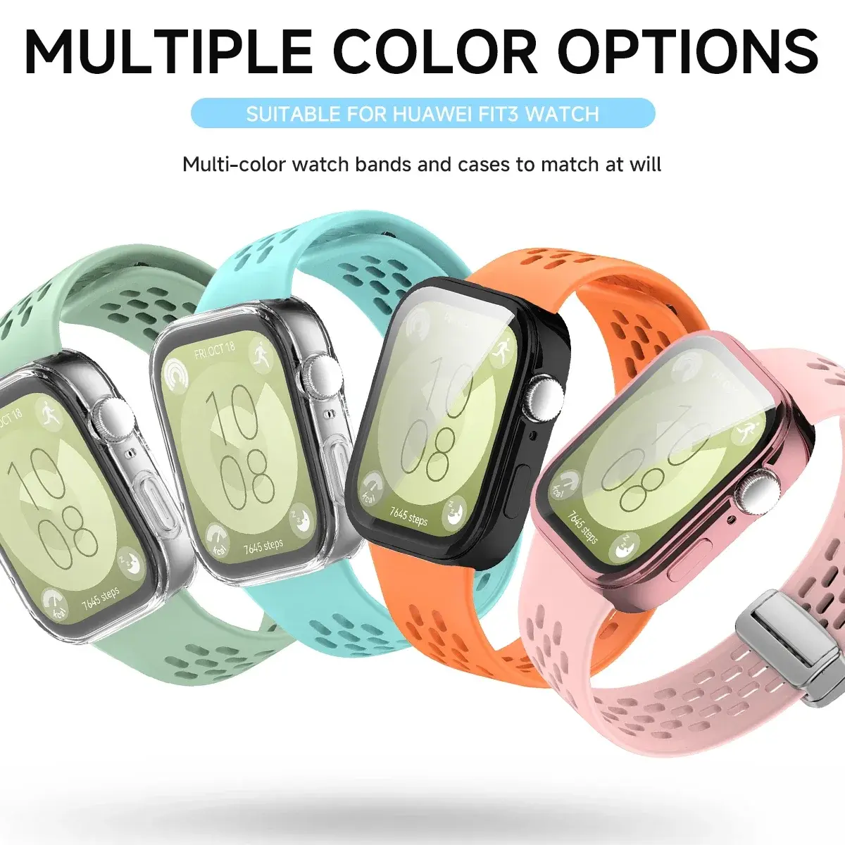 Breathable Strap + TPU Case for Huawei Fit 3 Watch fit3 Silicone Bands Magnetic Buckle Soft Sport Watchband Replacement Bracelet