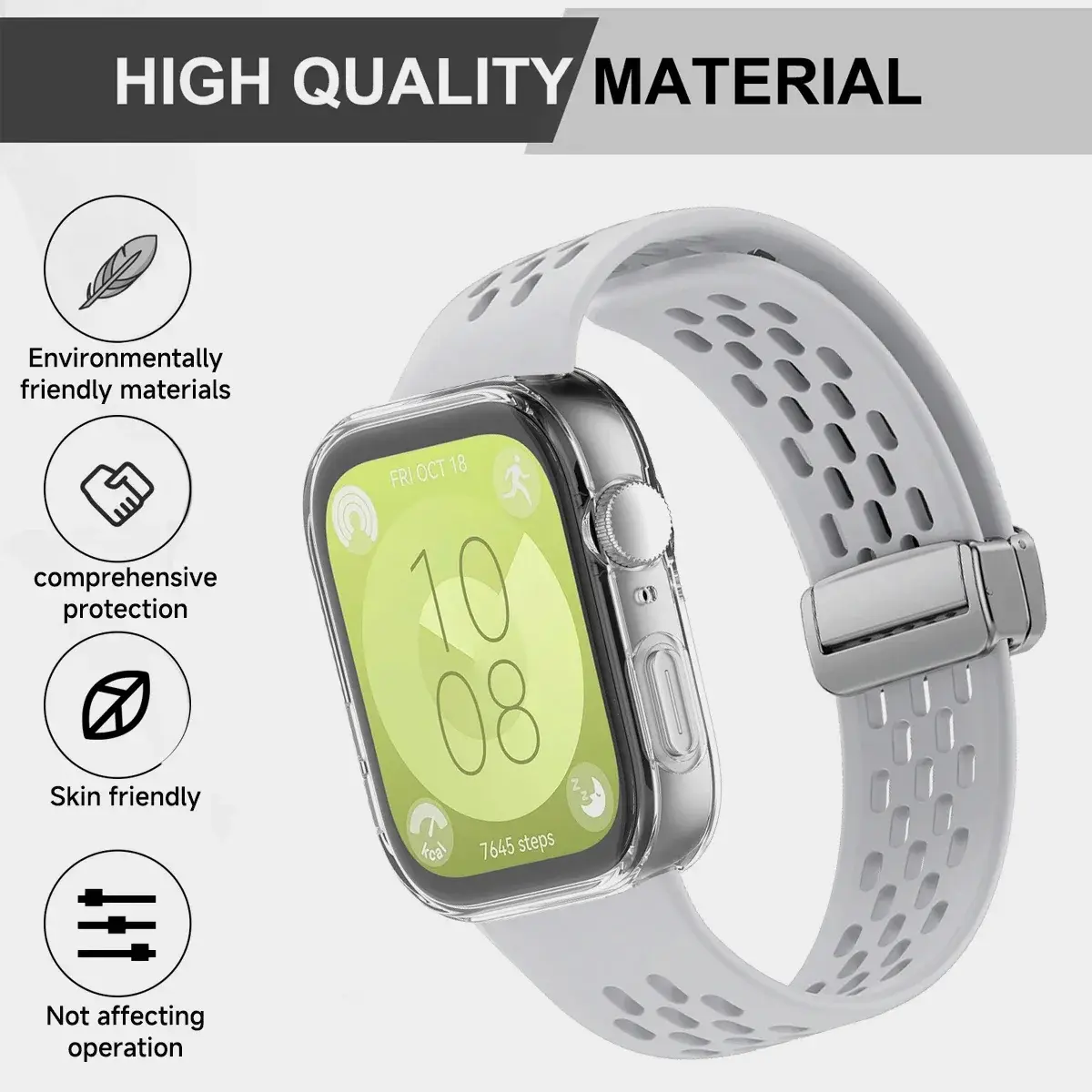 Breathable Strap + TPU Case for Huawei Fit 3 Watch fit3 Silicone Bands Magnetic Buckle Soft Sport Watchband Replacement Bracelet