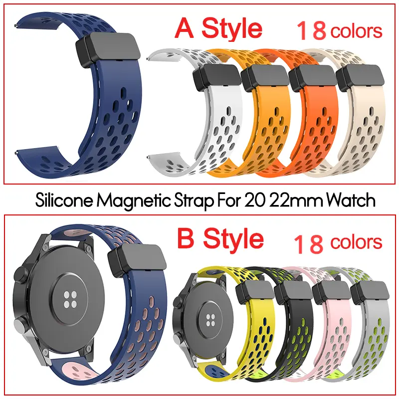 20mm 22mm Hole Silicone Magnetic strap for Samsung Galaxy Watch 6 4 classic bracelet for Samsung Watch 5pro Active2 Gear S3 Band