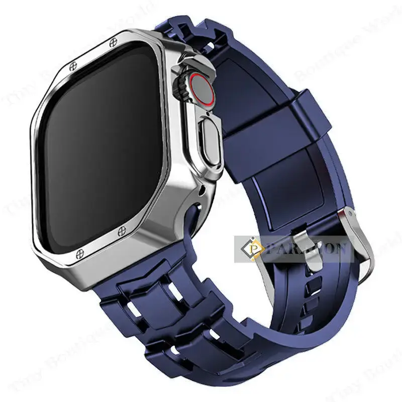 Silicone Rubber Strap+Case for Apple Watch 49mm 45mm 44mm TPU Band  for i watch 45mm 44MM Ultra Series9 8 7 6 5 4 se 3 2 1