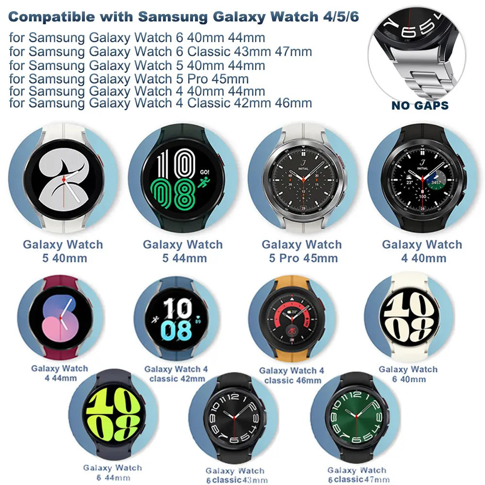 Quick fit stainless steel band for Samsung Galaxy Watch 6 4 5 pro 40 44mm 45mm 42 46mm no gap strap for watch6 classic 43mm 47mm