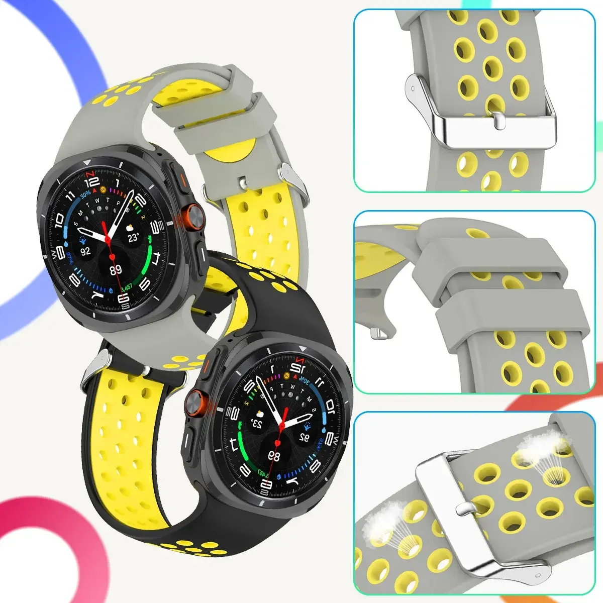 Silicone Bicolor Strap For Samsung Galaxy Watch 7 Ultra 47mm band Bracelet Breathable Strap For Galaxy Watch 7 Ultra Sports Band