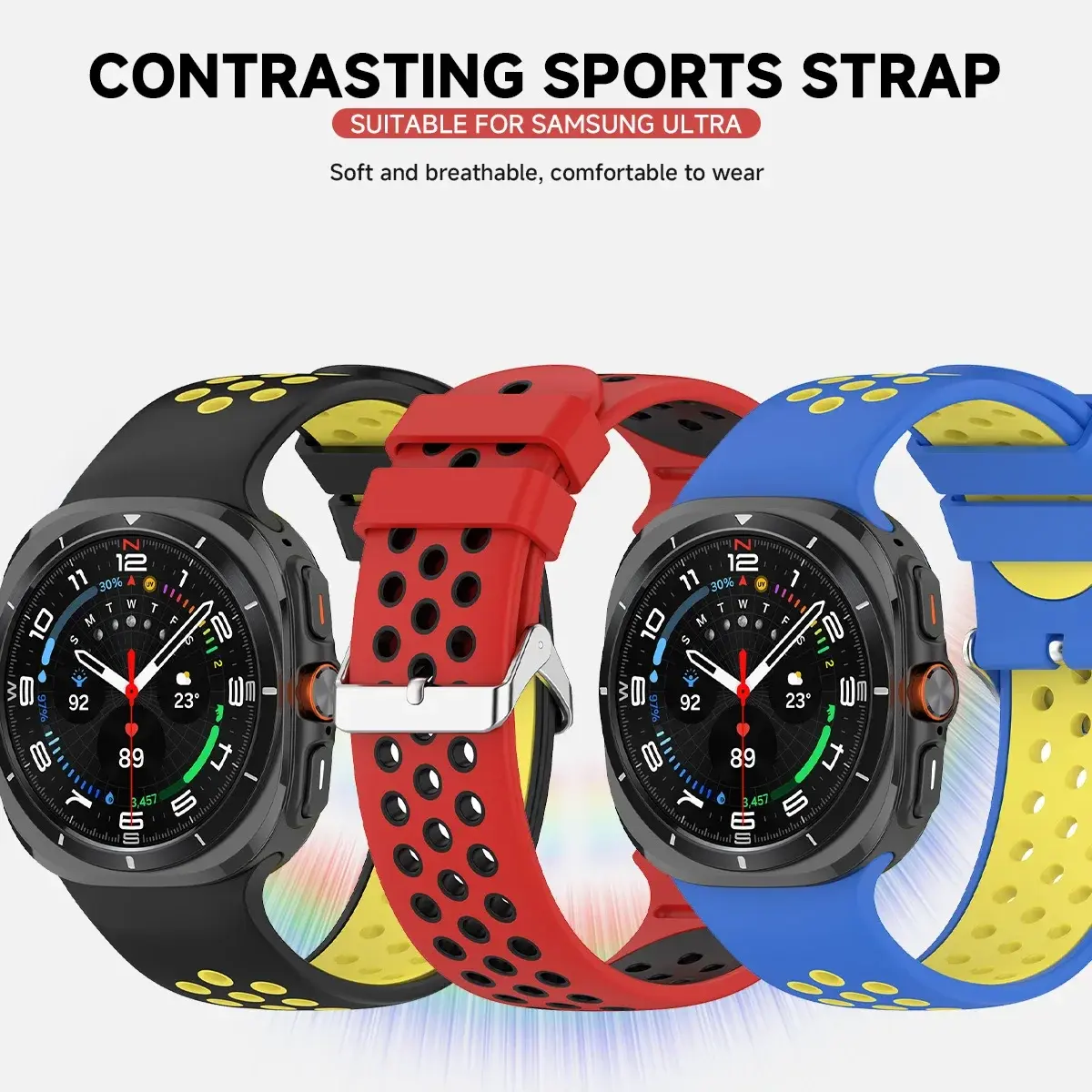 Silicone Bicolor Strap For Samsung Galaxy Watch 7 Ultra 47mm band Bracelet Breathable Strap For Galaxy Watch 7 Ultra Sports Band