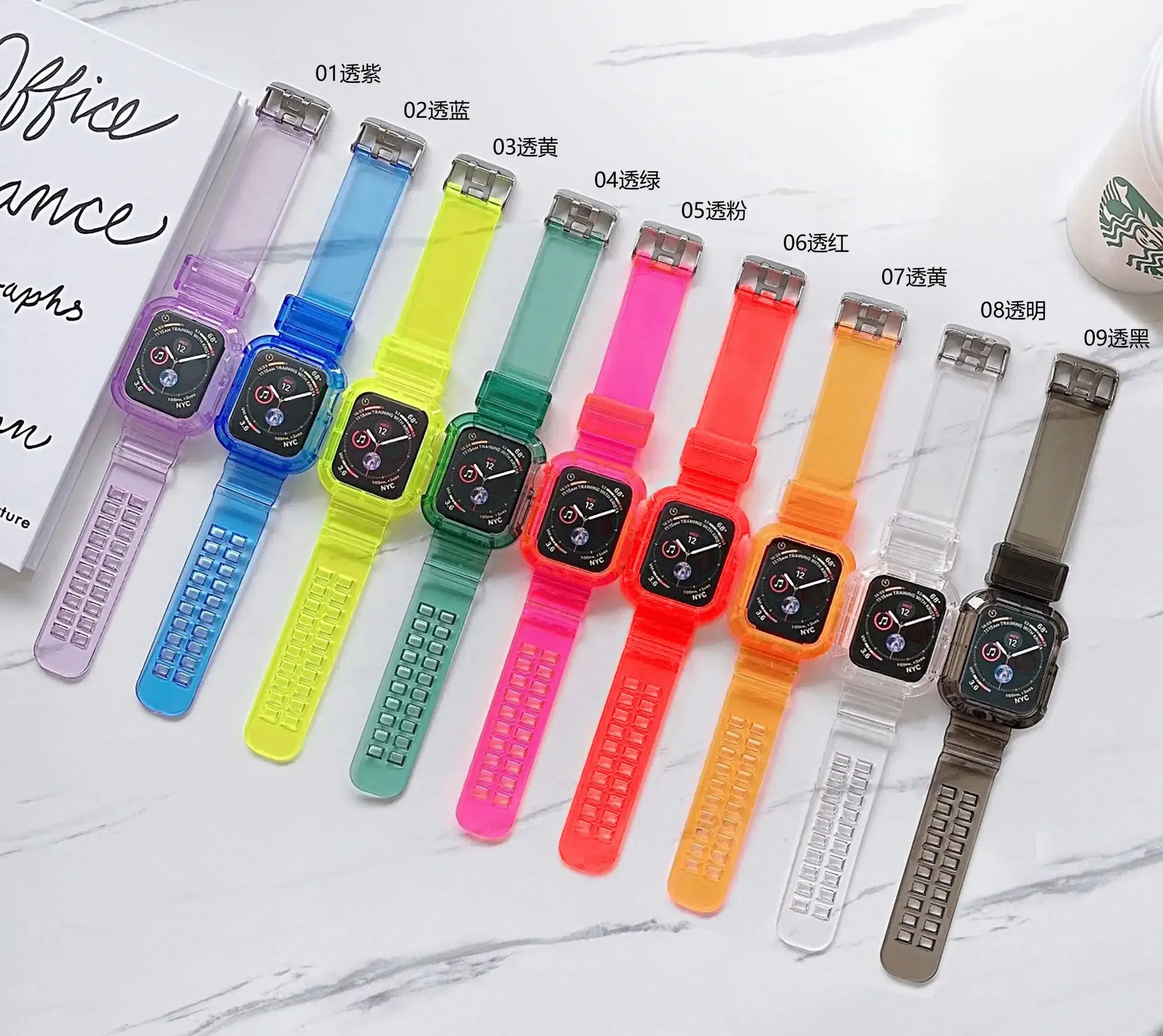 Clear Band + Case for Apple Watch 9 8 7 6 5 SE 4 38MM 42MM Transparent silicone Strap for iwatch 40mm 44mm 41MM 45MM Ultra 49MM