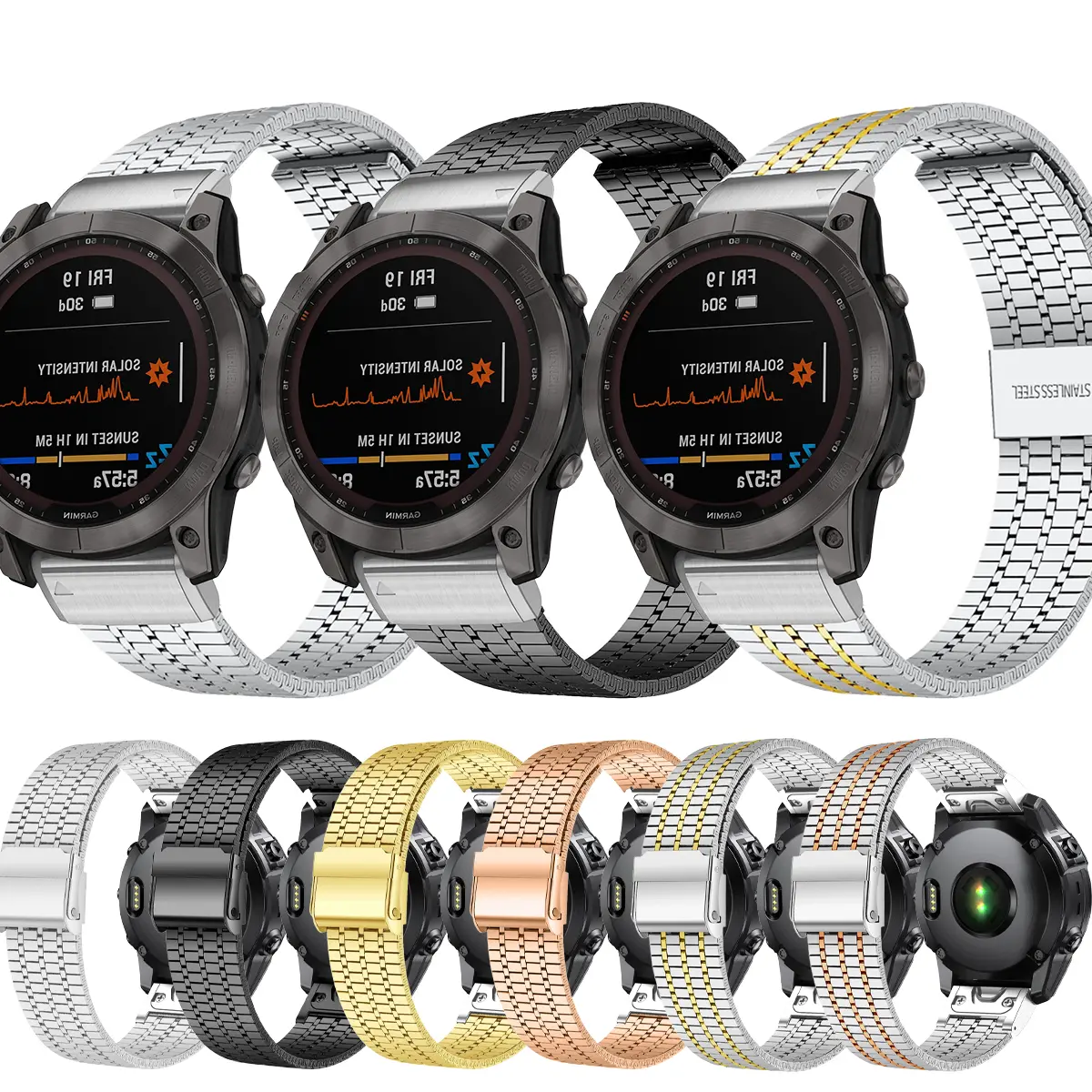 26mm 22mm Quick Fit Metal Strap for Garmin Watch Fenix 6 7 Pro 5 Plus 5s 6s 7s 3HR 945 No Gaps Stainless Steel Curved End Band