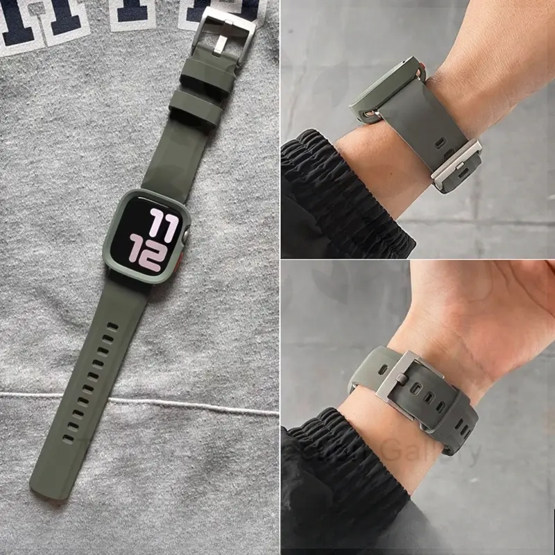 Silicone Strap+TPU Case for Apple Watch Band Ultra2 10 46mm 49mm 44mm 45mm Protector Cover Bracelet for IWatch Series 9 8 7 6 SE