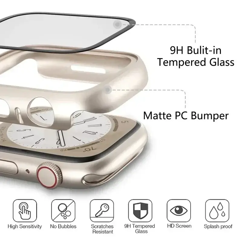Glass+Case+Strap for Apple Watch Band 49mm 45mm 44mm 41mm 40mm 38mm 42mm Screen Protectors for Apple IWatch Series  9 8 7 6 SE 5