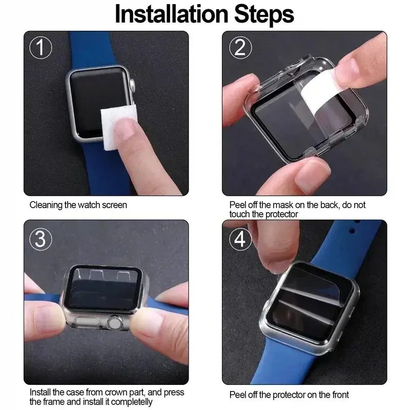 Glass+Case+Strap for Apple Watch Band 49mm 45mm 44mm 41mm 40mm 38mm 42mm Screen Protectors for Apple IWatch Series  9 8 7 6 SE 5